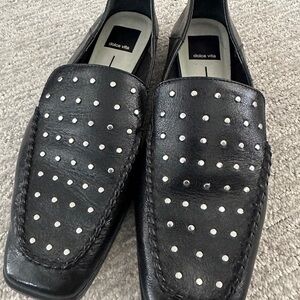 Dolce Vita Black Leather Studded Slip-On Loafers